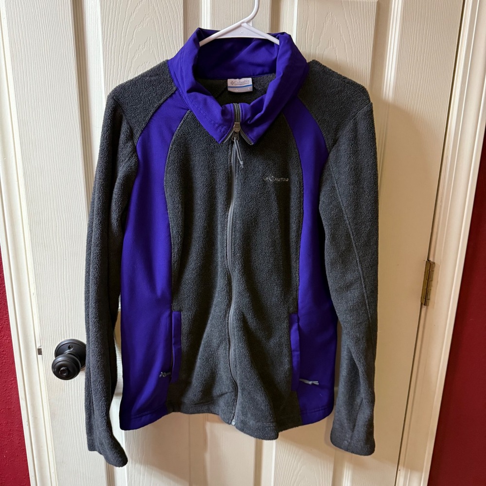 Columbia Women's Fleece Jacket Gray Purple Full Zip Athletic Outdoor Size L